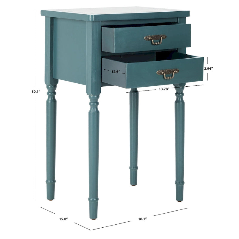 French Country Carved Wood Accent Table with Metal Pulls