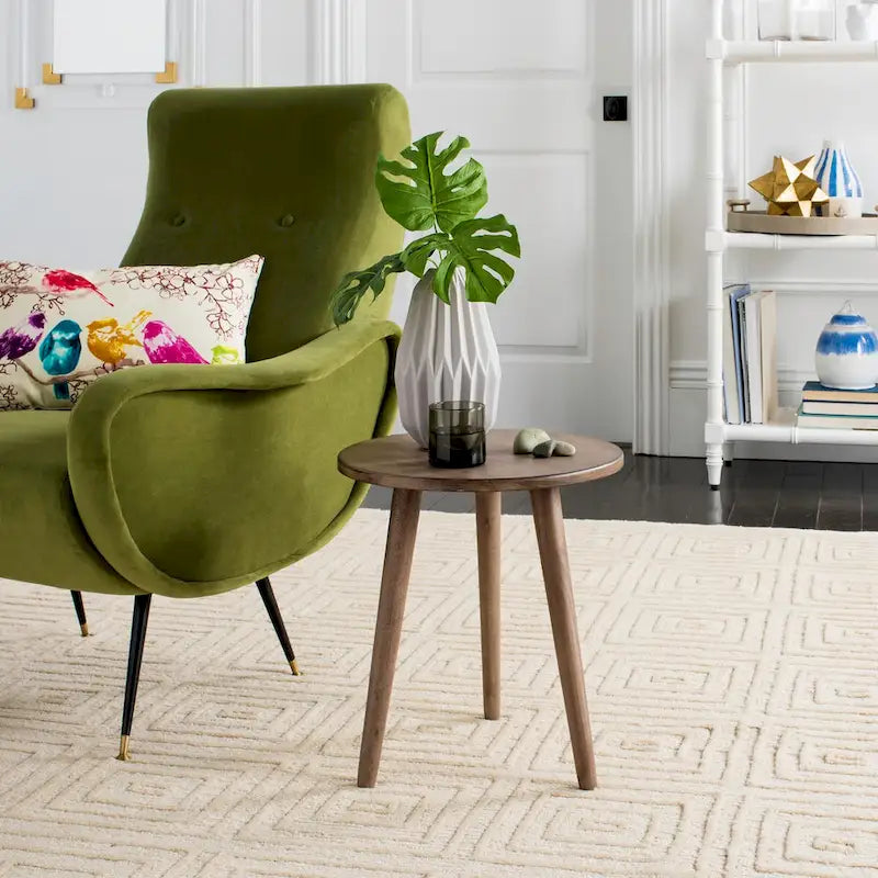 Round Pine Wood Accent Table