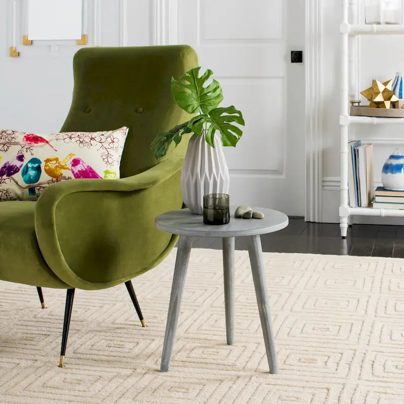 Round Pine Wood Accent Table
