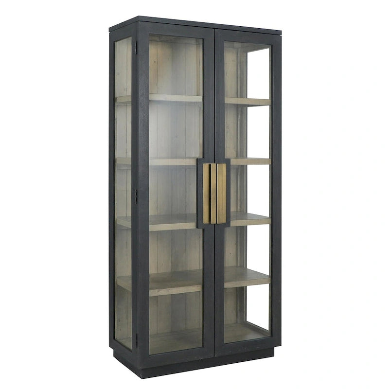 Reclaimed Pine Wood Display Cabinet with Tempered Glass Doors
