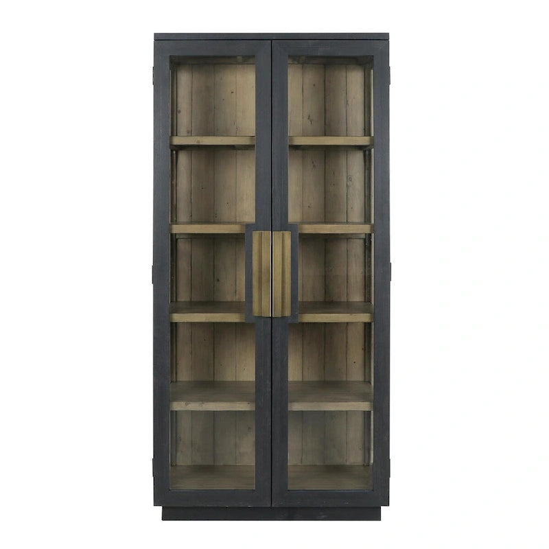 Reclaimed Pine Wood Display Cabinet with Tempered Glass Doors