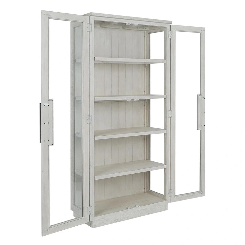 Reclaimed Pine Wood Display Cabinet with Tempered Glass Doors