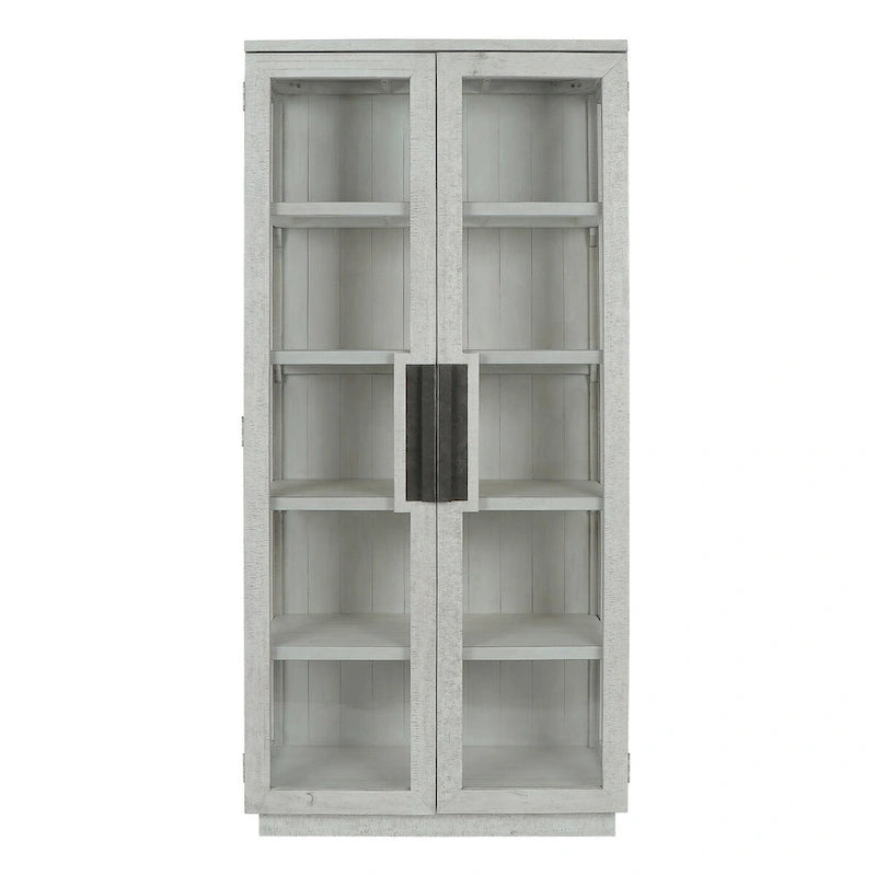 Reclaimed Pine Wood Display Cabinet with Tempered Glass Doors
