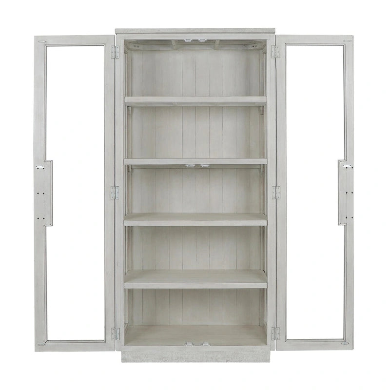 Reclaimed Pine Wood Display Cabinet with Tempered Glass Doors