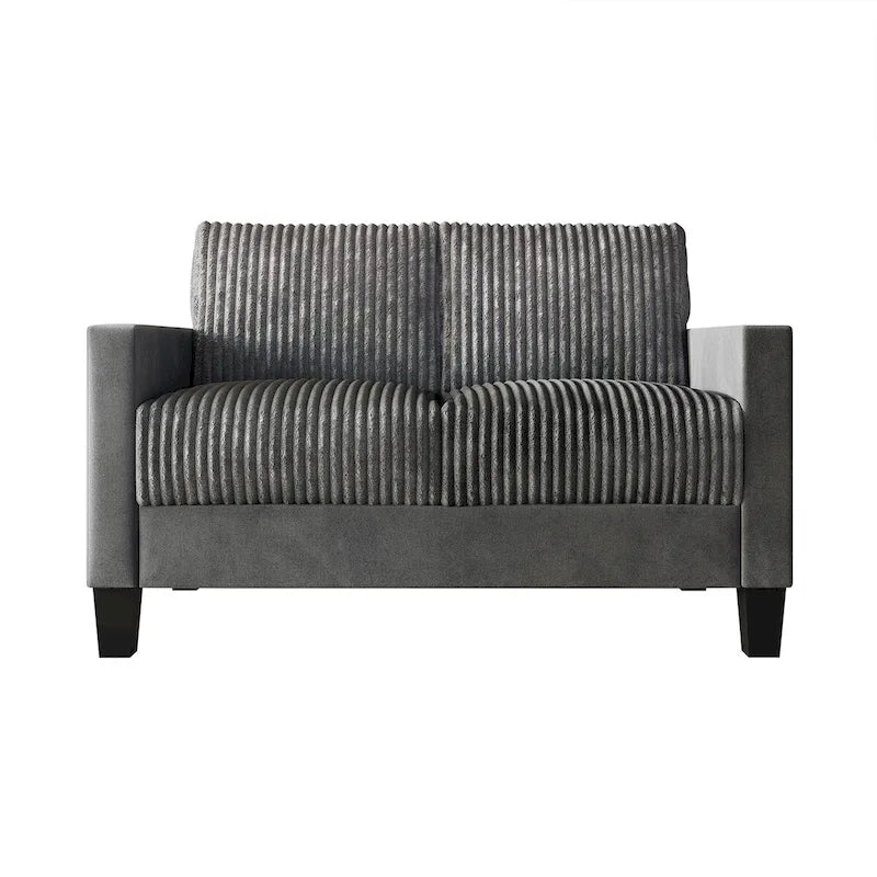 Mid-Century Modern Velvet Loveseat with Pleated Design & Square Armrests