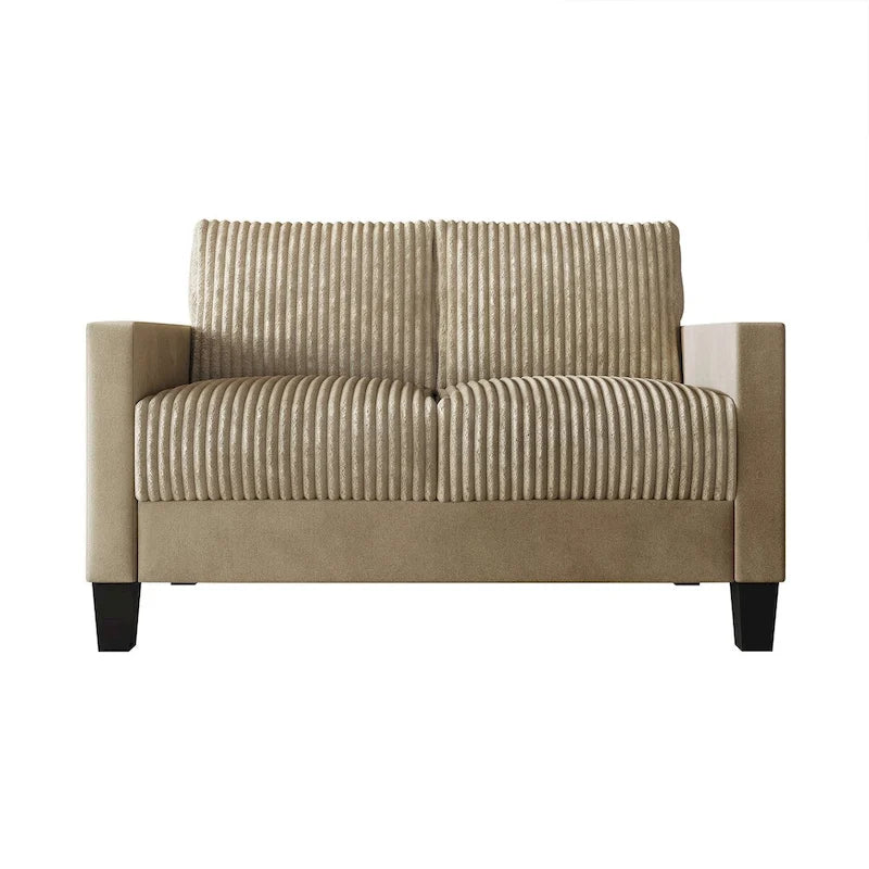 Mid-Century Modern Velvet Loveseat with Pleated Design & Square Armrests