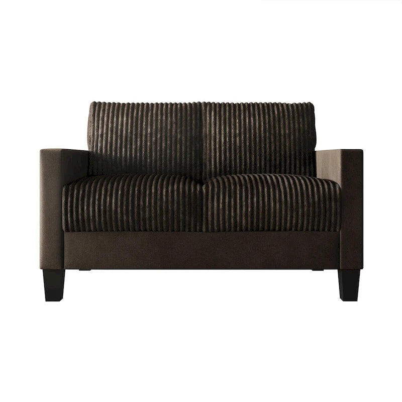 Mid-Century Modern Velvet Loveseat with Pleated Design & Square Armrests