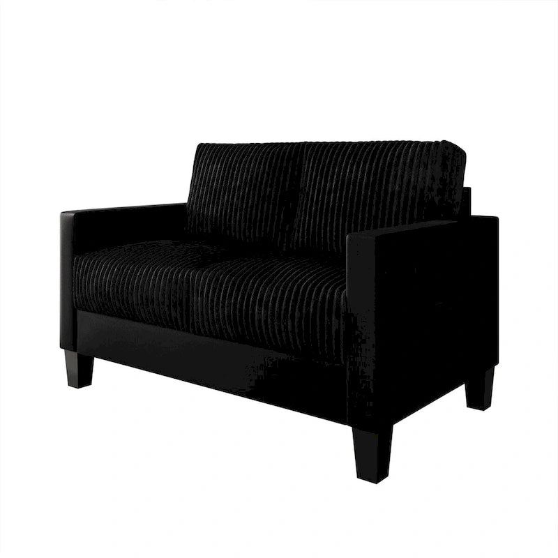 Mid-Century Modern Velvet Loveseat with Pleated Design & Square Armrests