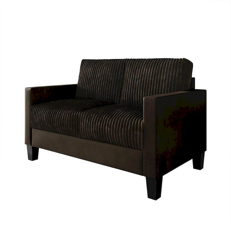 Mid-Century Modern Velvet Loveseat with Pleated Design & Square Armrests