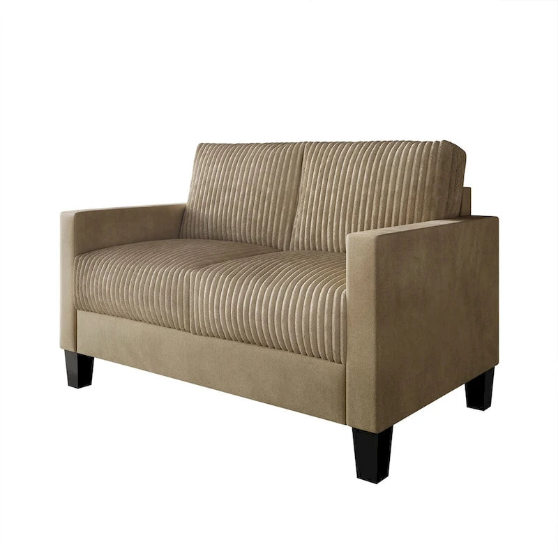 Mid-Century Modern Velvet Loveseat with Pleated Design & Square Armrests