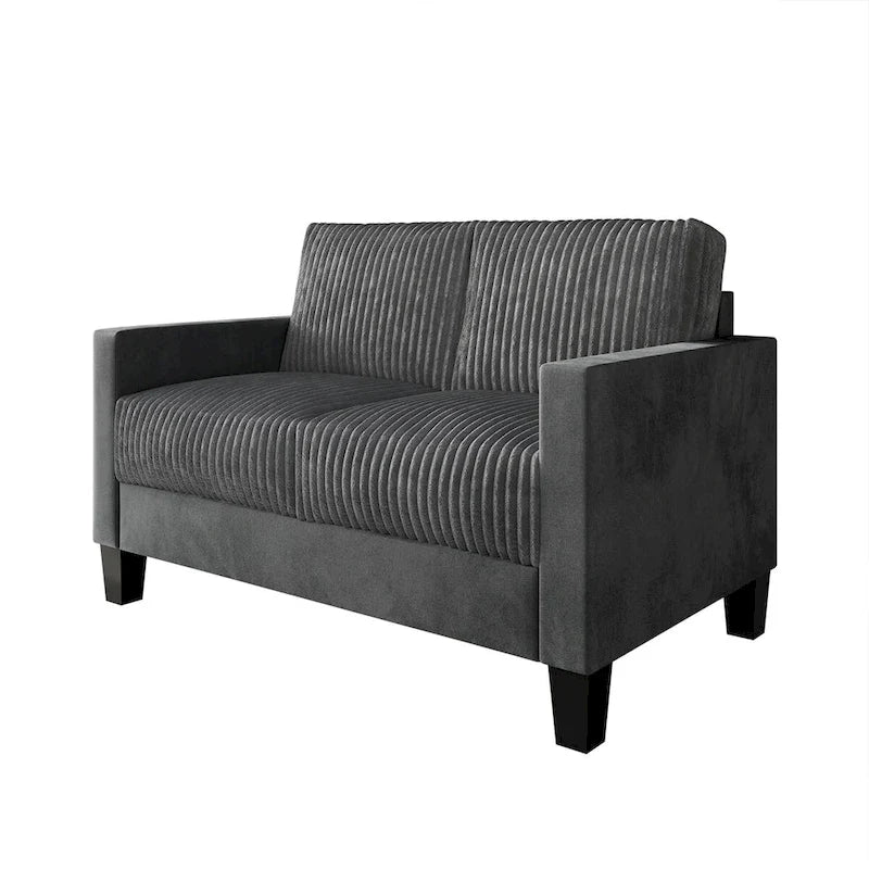 Mid-Century Modern Velvet Loveseat with Pleated Design & Square Armrests