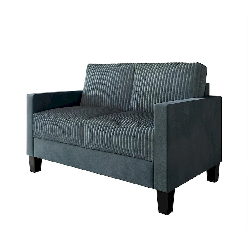Mid-Century Modern Velvet Loveseat with Pleated Design & Square Armrests