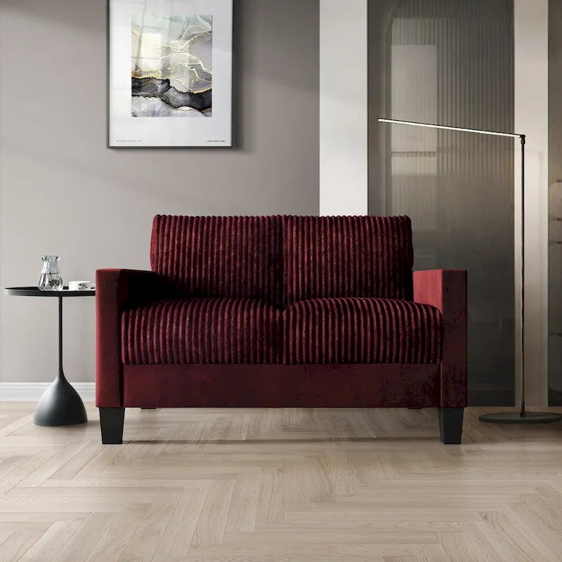 Mid-Century Modern Velvet Loveseat with Pleated Design & Square Armrests