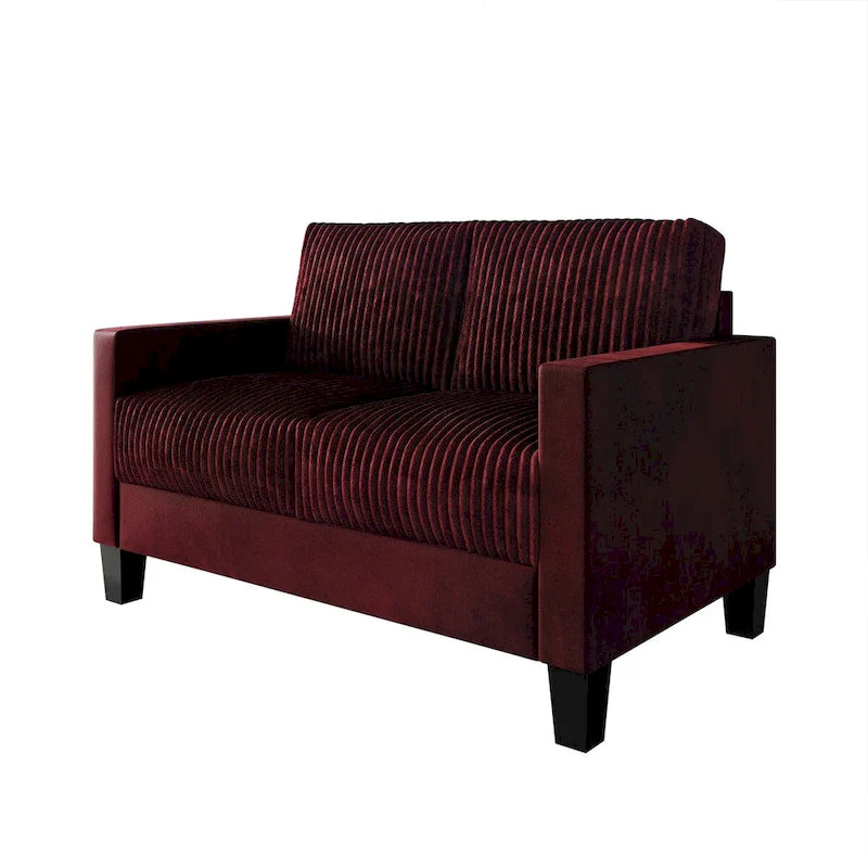 Mid-Century Modern Velvet Loveseat with Pleated Design & Square Armrests
