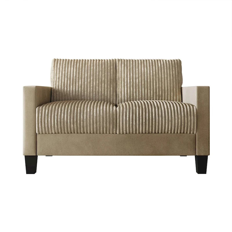 Mid-Century Modern Velvet Loveseat with Pleated Design & Square Armrests