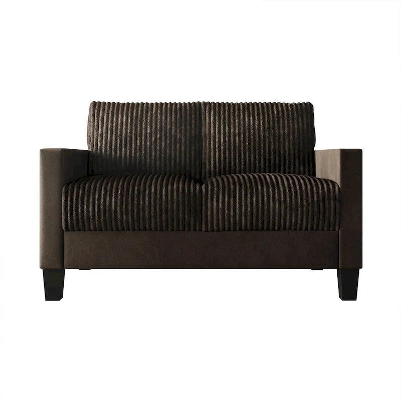 Mid-Century Modern Velvet Loveseat with Pleated Design & Square Armrests