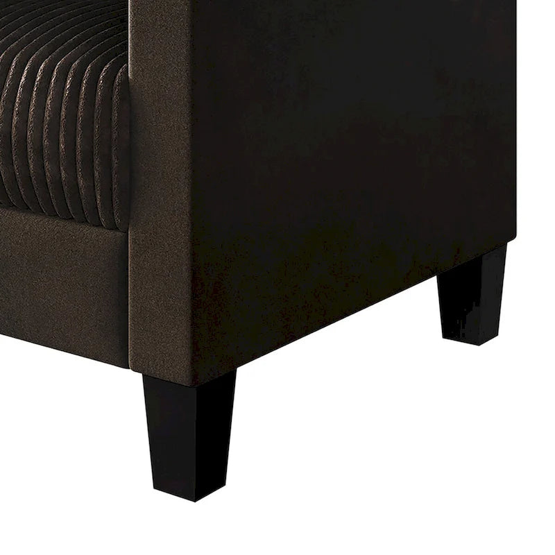 Mid-Century Modern Velvet Loveseat with Pleated Design & Square Armrests