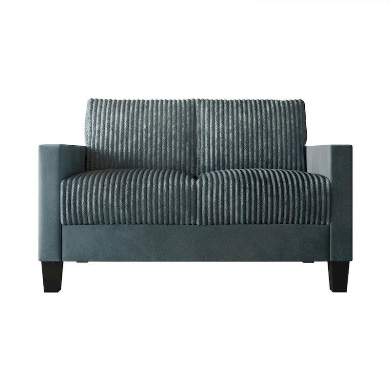 Mid-Century Modern Velvet Loveseat with Pleated Design & Square Armrests