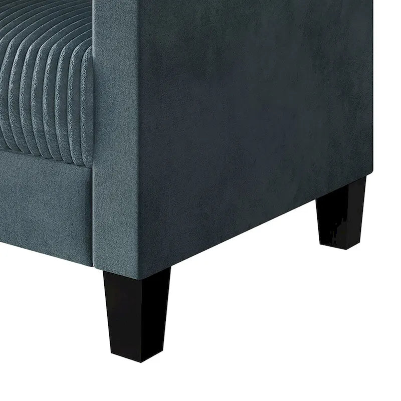 Mid-Century Modern Velvet Loveseat with Pleated Design & Square Armrests