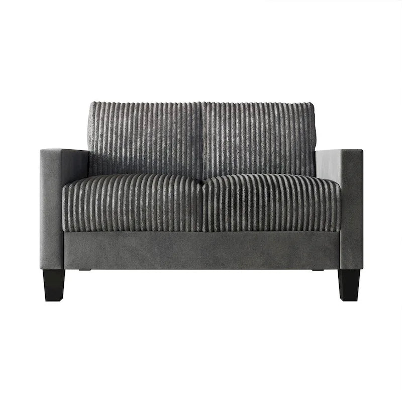 Mid-Century Modern Velvet Loveseat with Pleated Design & Square Armrests