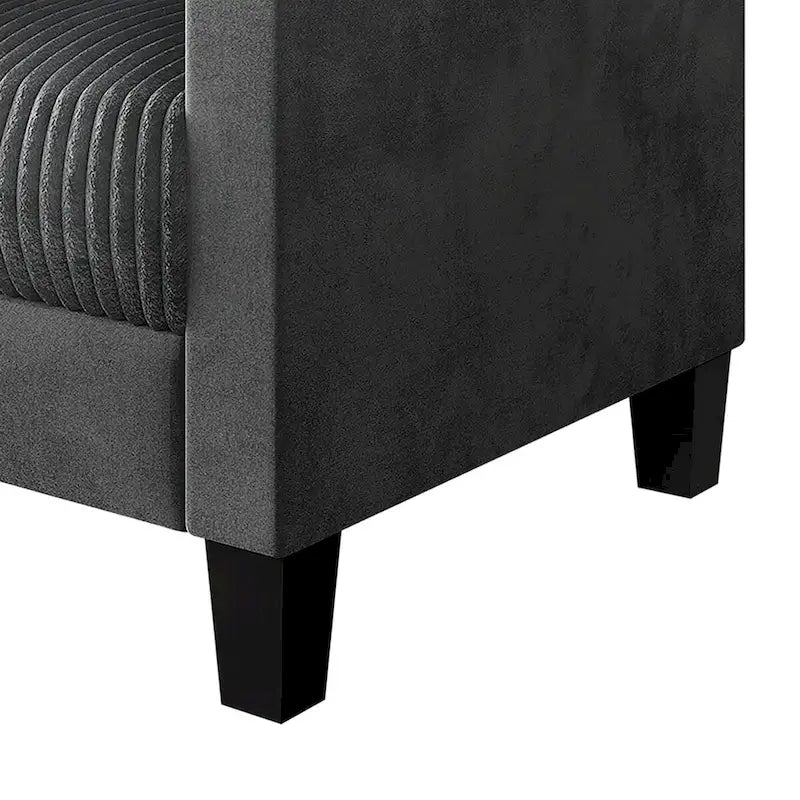 Mid-Century Modern Velvet Loveseat with Pleated Design & Square Armrests