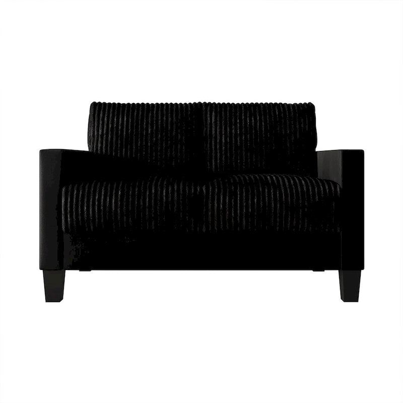 Mid-Century Modern Velvet Loveseat with Pleated Design & Square Armrests