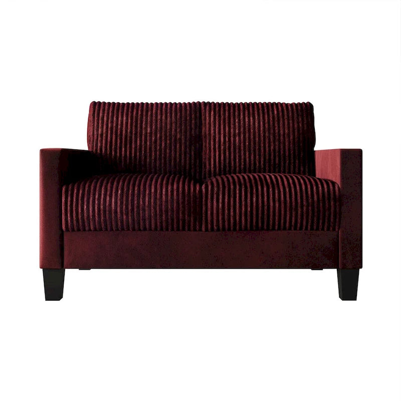 Mid-Century Modern Velvet Loveseat with Pleated Design & Square Armrests