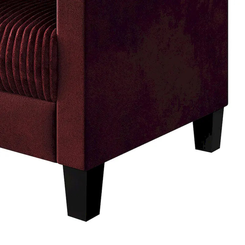 Mid-Century Modern Velvet Loveseat with Pleated Design & Square Armrests