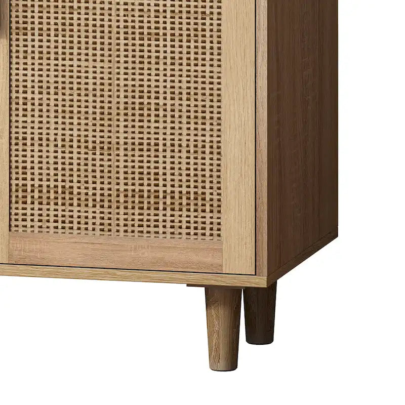 4-Door Rattan Sideboard Storage Cabinet with Solid Wood Legs