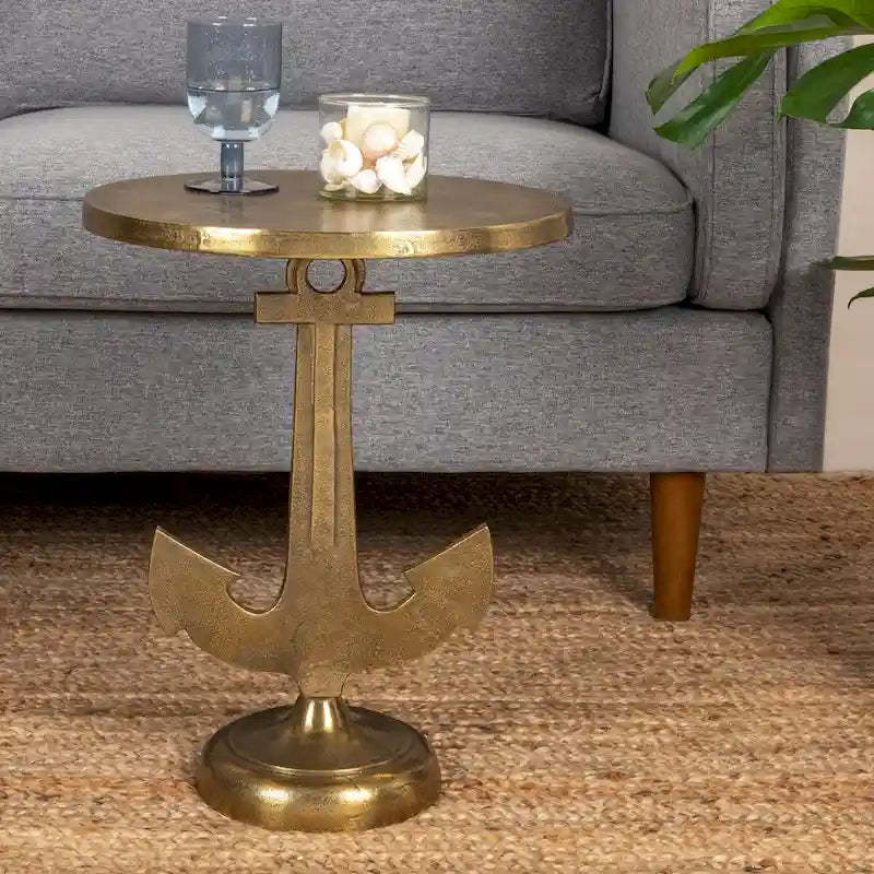 Cast Iron Accent Table with Anchor Base — Gold