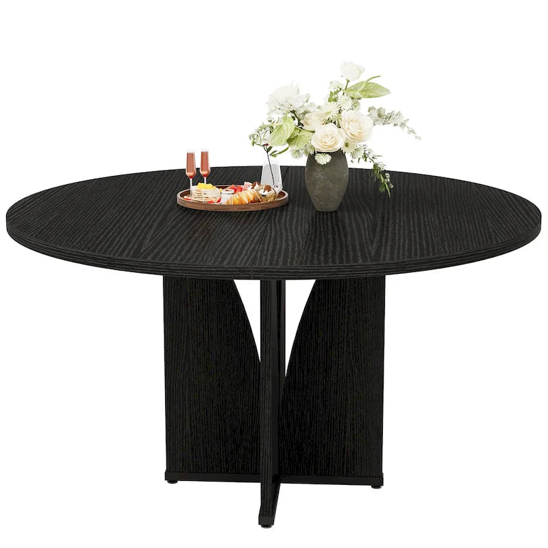 Round Dining Table with Textured Engineered Wood Top & Pedestal Base
