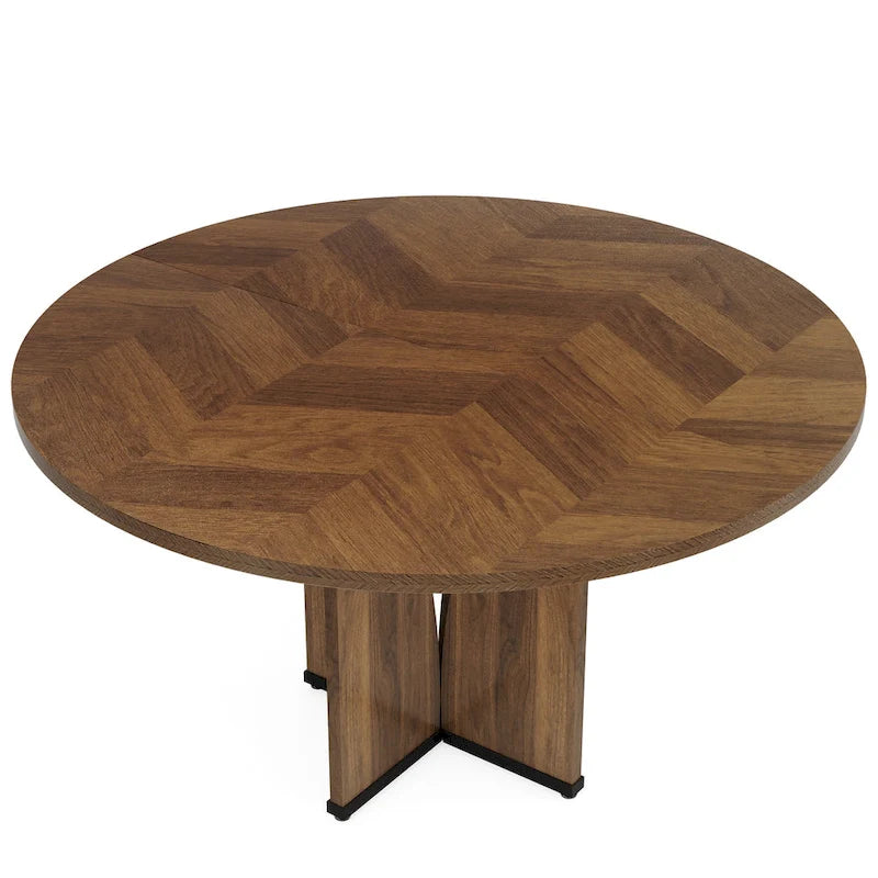 Round Dining Table with Textured Engineered Wood Top & Pedestal Base