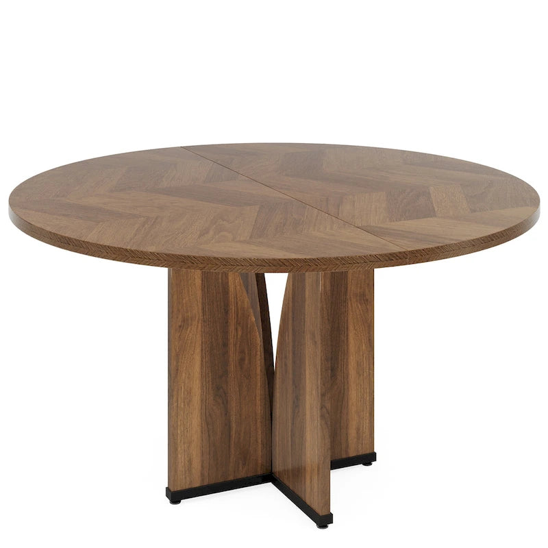Round Dining Table with Textured Engineered Wood Top & Pedestal Base