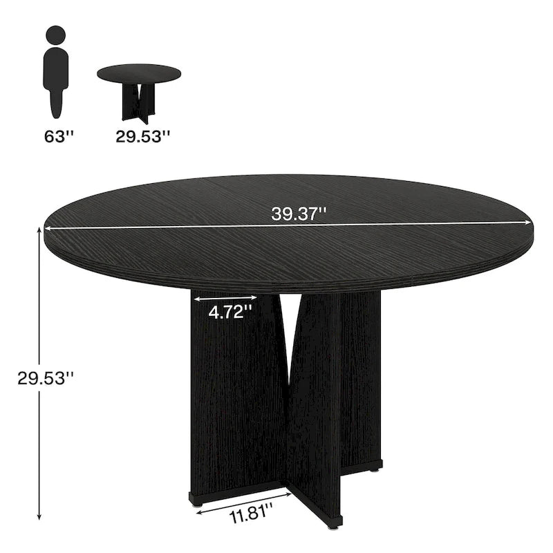 Round Dining Table with Textured Engineered Wood Top & Pedestal Base