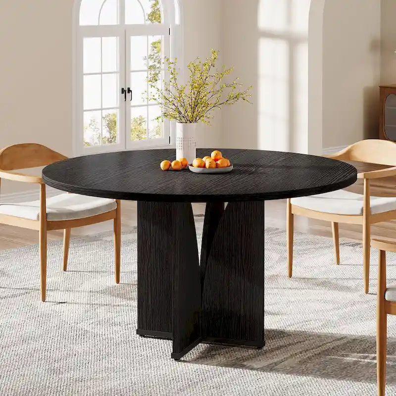 Round Dining Table with Textured Engineered Wood Top & Pedestal Base