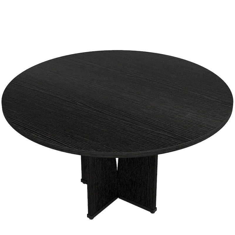 Round Dining Table with Textured Engineered Wood Top & Pedestal Base