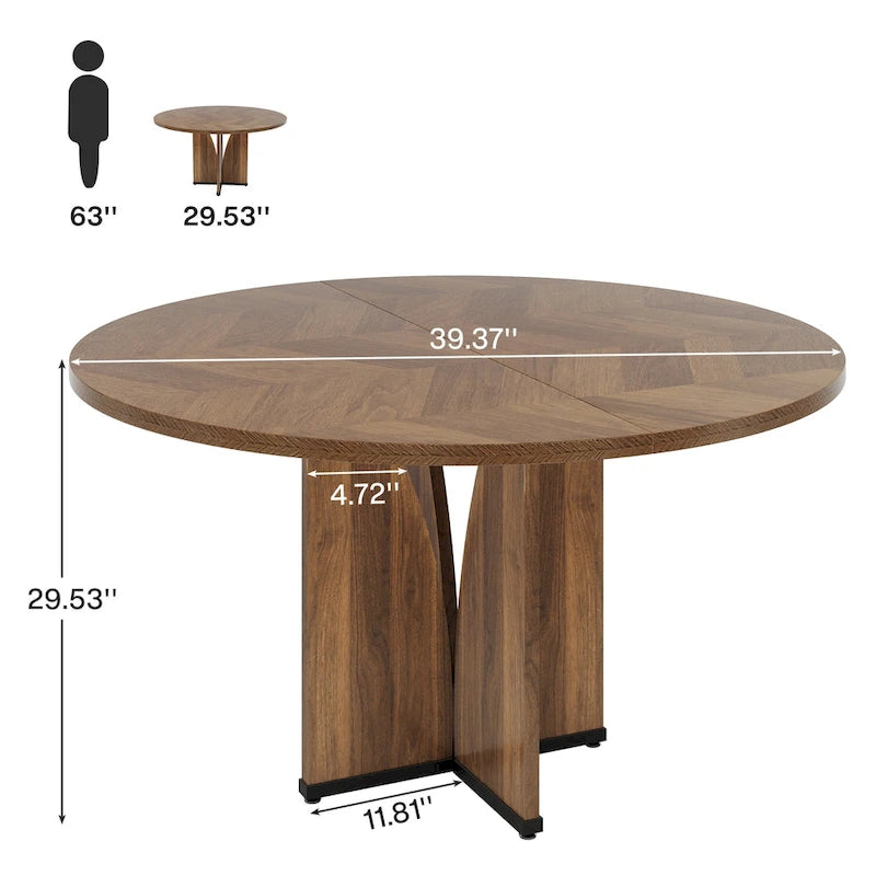 Round Dining Table with Textured Engineered Wood Top & Pedestal Base