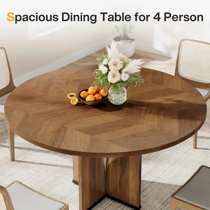 Round Dining Table with Textured Engineered Wood Top & Pedestal Base