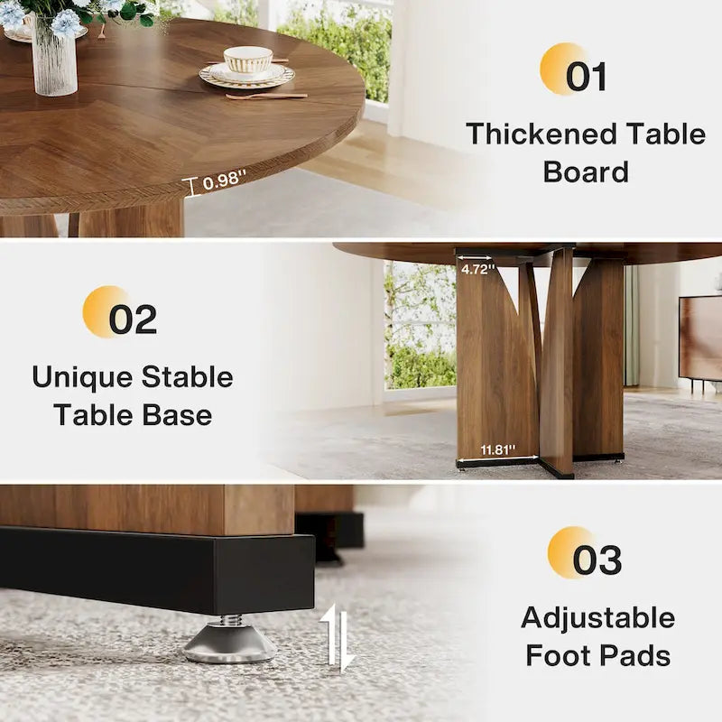 Round Dining Table with Textured Engineered Wood Top & Pedestal Base