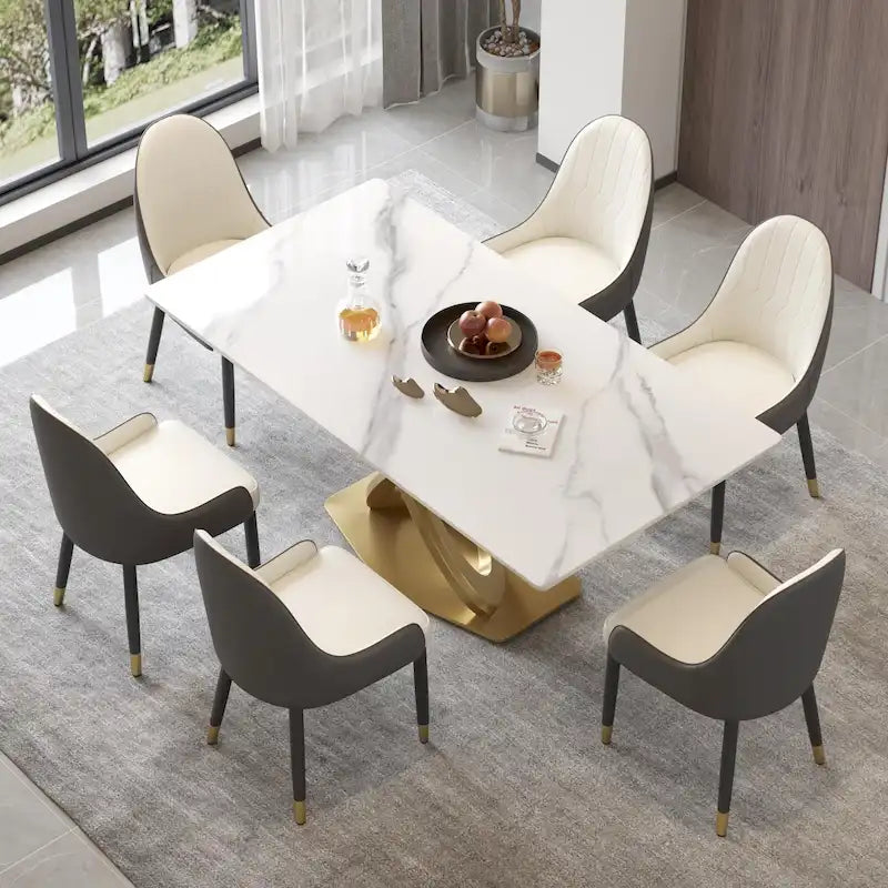 Sintered Stone Dining Table with Gold Stainless Steel Base