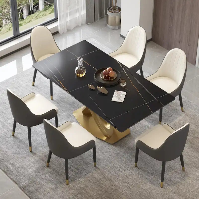 Sintered Stone Dining Table with Gold Stainless Steel Base