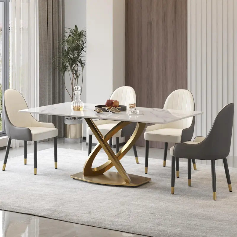 Sintered Stone Dining Table with Gold Stainless Steel Base