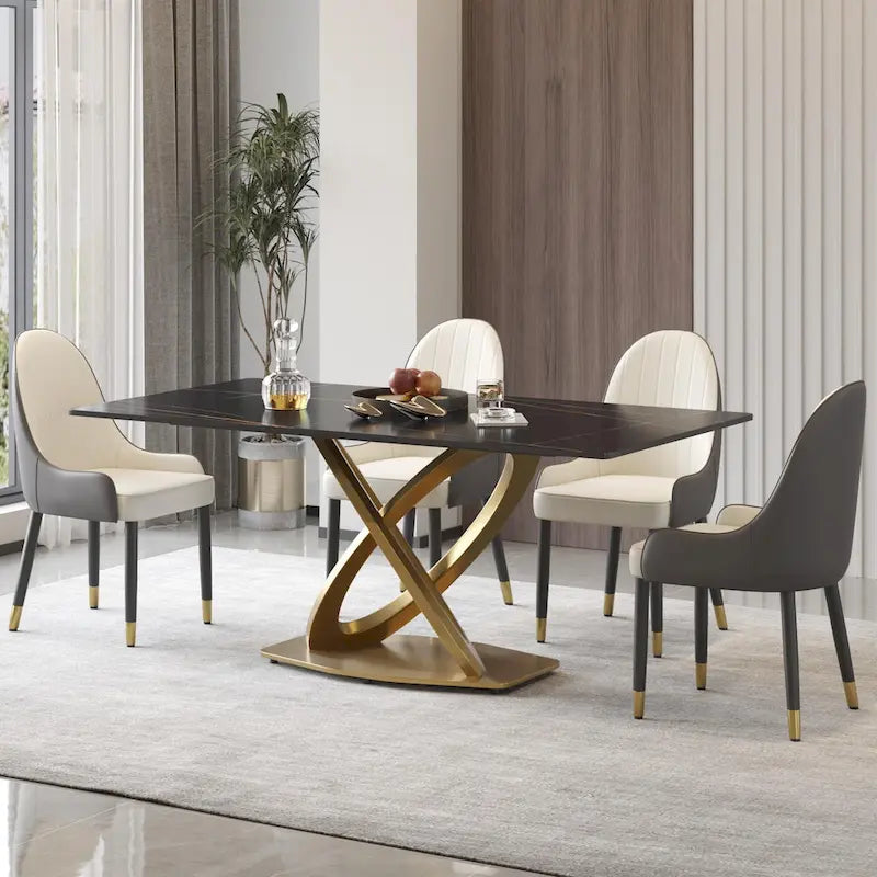 Sintered Stone Dining Table with Gold Stainless Steel Base