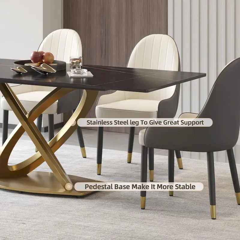 Sintered Stone Dining Table with Gold Stainless Steel Base