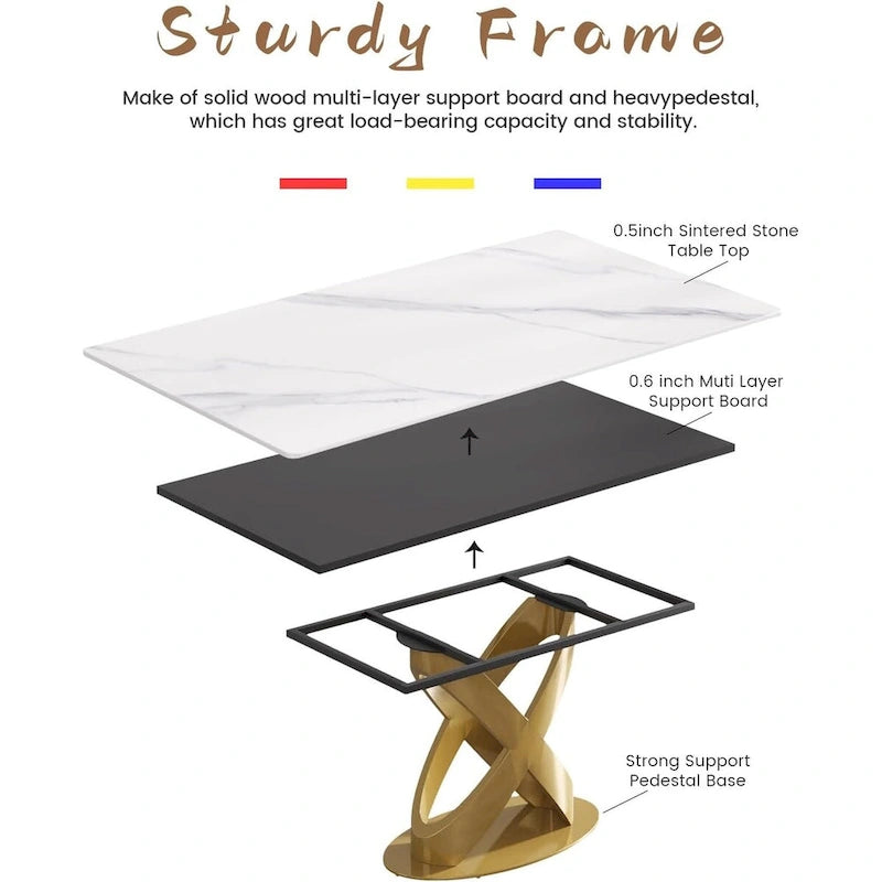 Sintered Stone Dining Table with Gold Stainless Steel Base