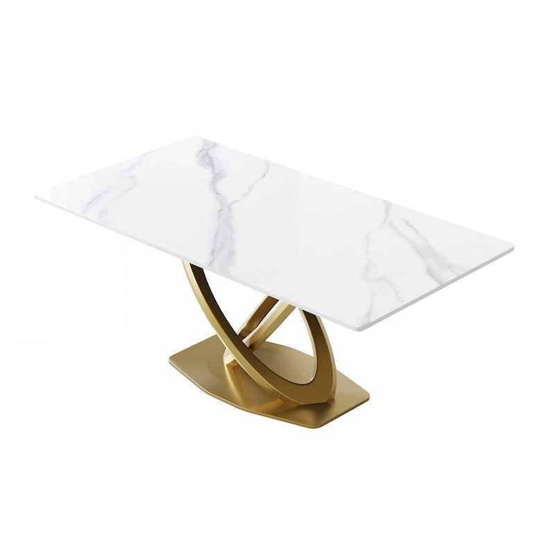 Sintered Stone Dining Table with Gold Stainless Steel Base