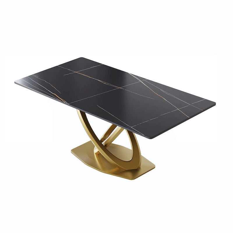 Sintered Stone Dining Table with Gold Stainless Steel Base