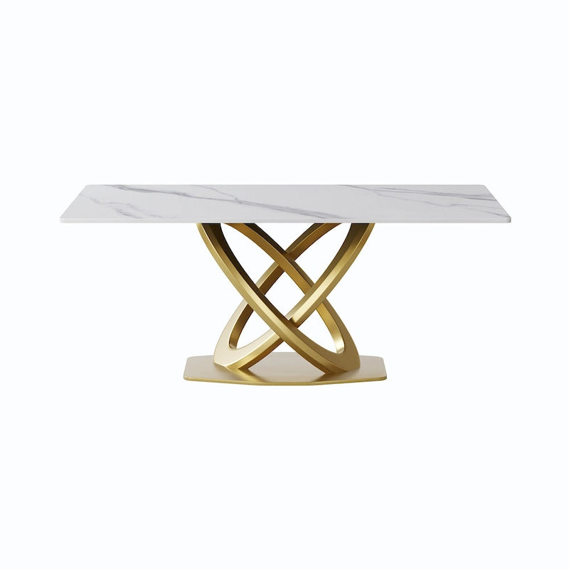 Sintered Stone Dining Table with Gold Stainless Steel Base
