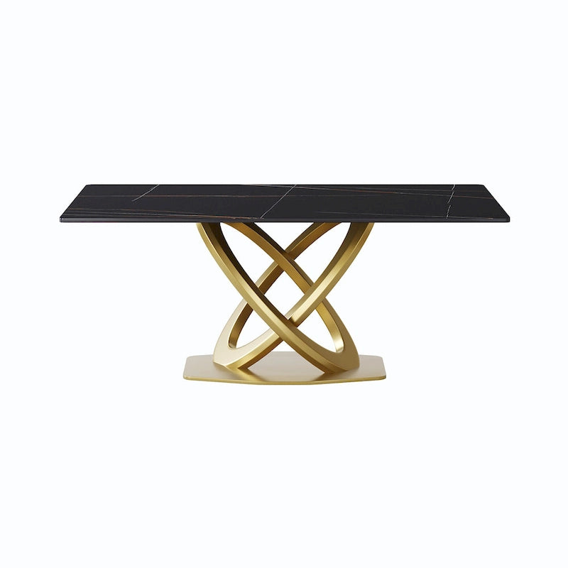 Sintered Stone Dining Table with Gold Stainless Steel Base