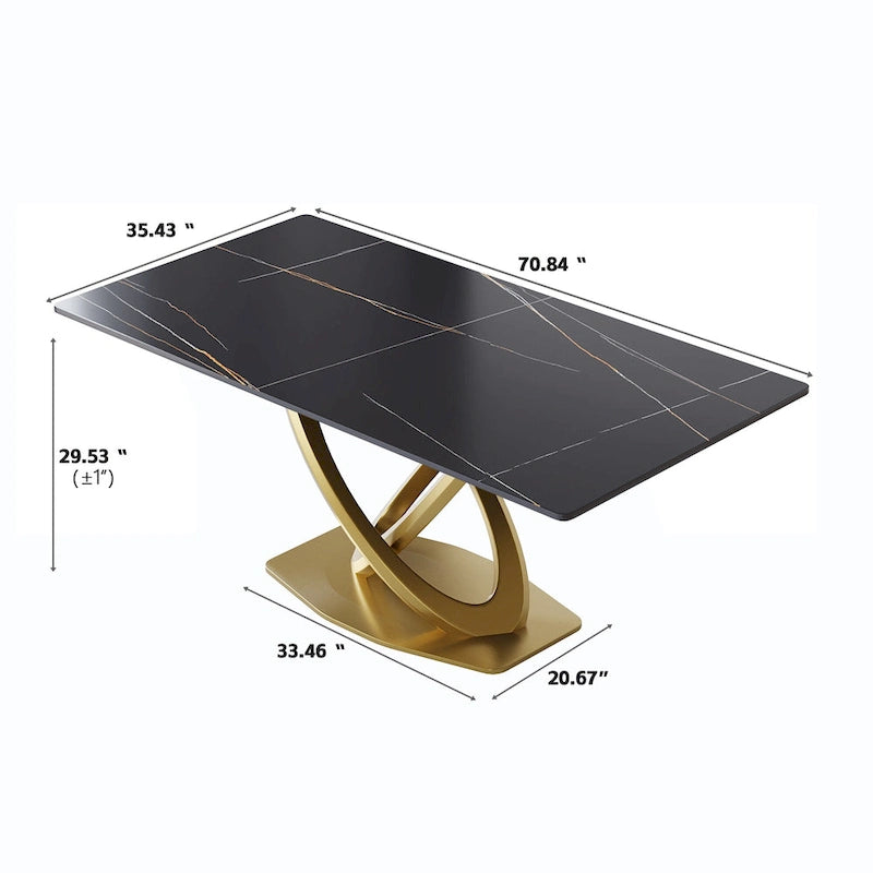 Sintered Stone Dining Table with Gold Stainless Steel Base